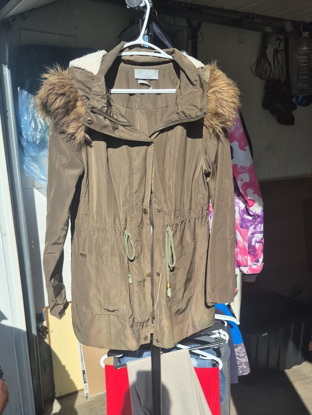 Women's Olive Utility Parka with Faux Fur Trim